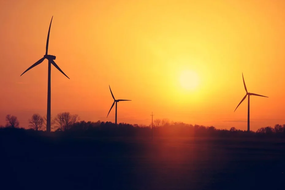 Windraeder Sonnenuntergang Erneuerbare Energie